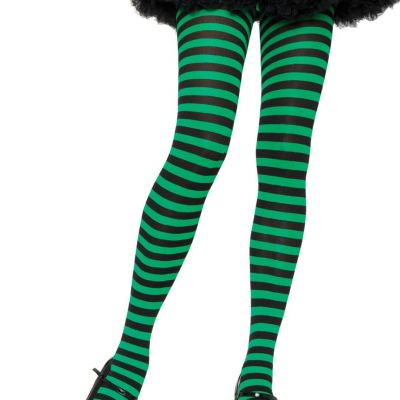 Leg Avenue 7100 Women's Black & Green Striped Nylon Hosiery Tights - One Size